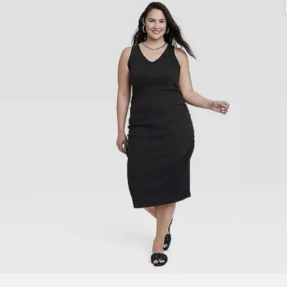 A New Day black knee length dress with ruching size XL